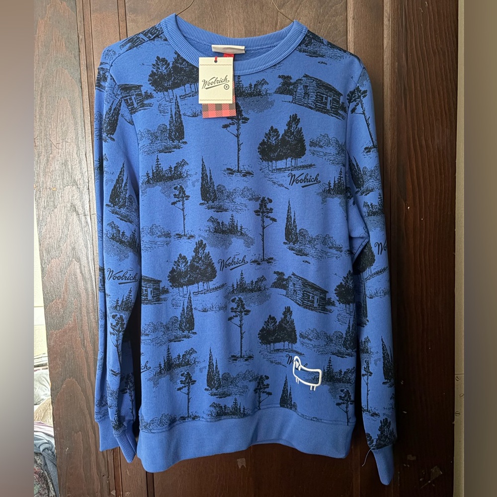 “Woolrich” Blue Scenic Toile Crewneck Sweater